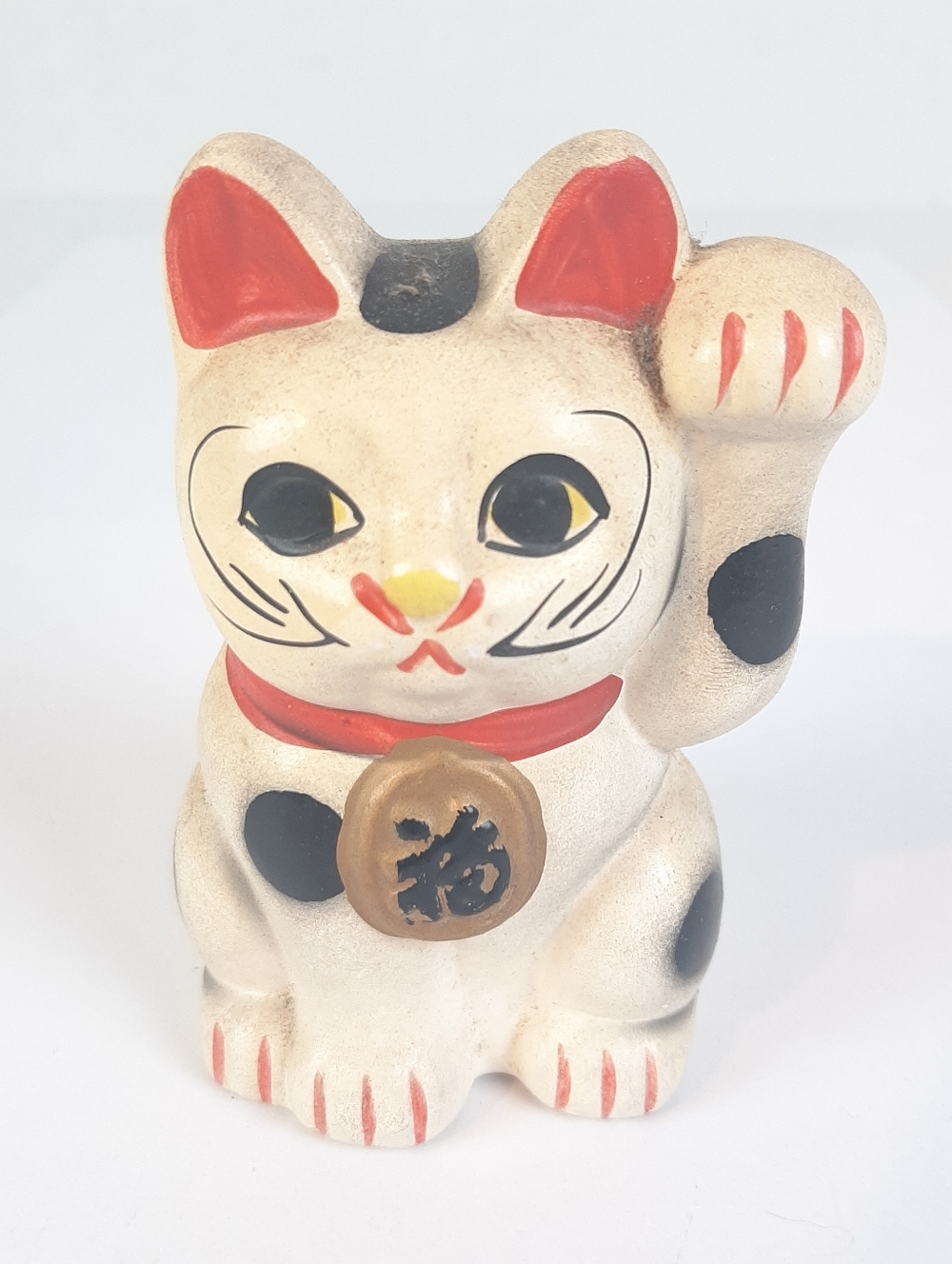 Lucky Fortune Cat 4" Tall CeramicFigure Coin Bank No Stopper